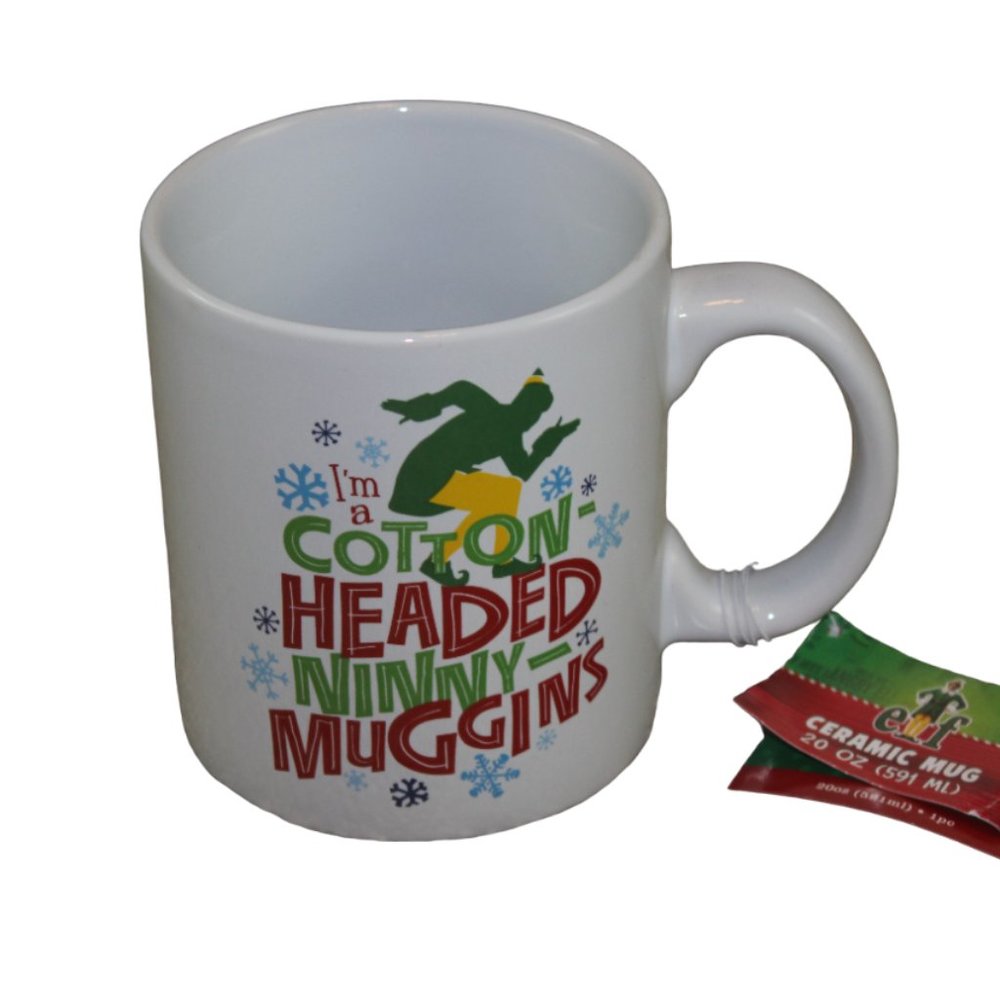 Sleigh Bell Bistro Elf Movie Ninny-Muggins 20oz Christmas Ceramic Mug White NWT